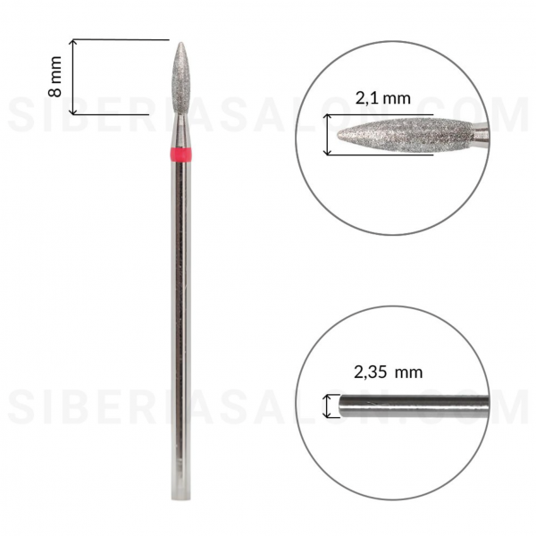 Fresa de diamante, llama, roja 2,1mm-8mm LETONIA