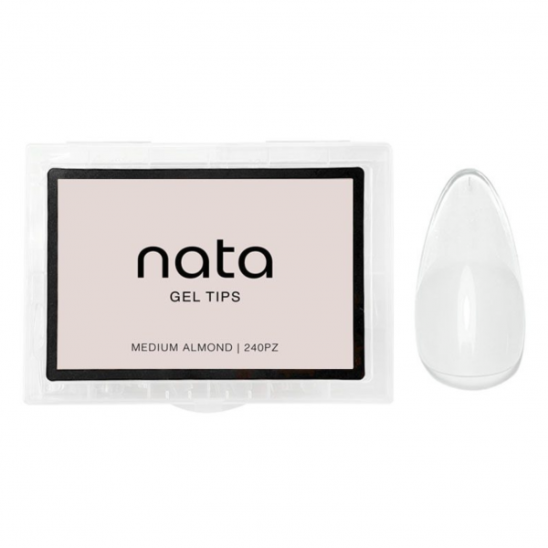 Gel tips nails PRESS ON Nata – forma almendra tamaño mediano
