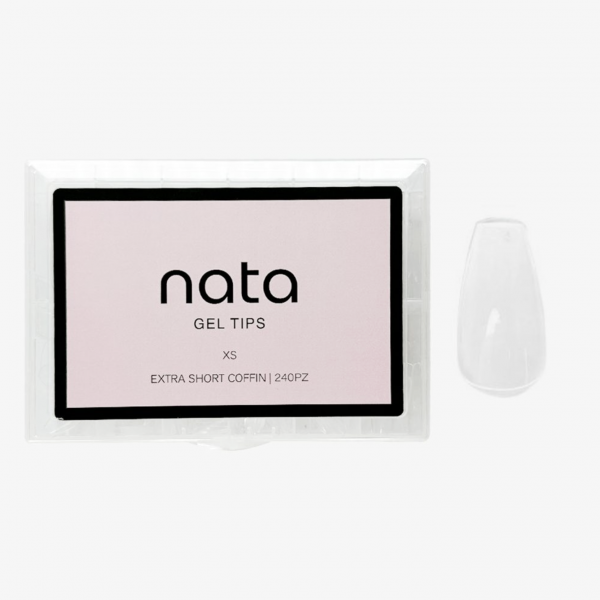 Gel tips nails PRESS ON Nata – forma ballerina tamaño extra corto