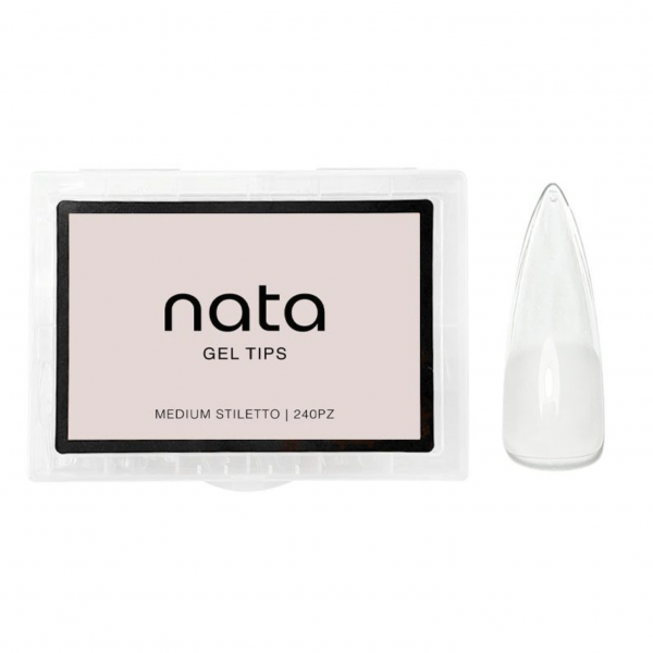 Gel tips nails PRESS ON Nata – forma estilete tamaño mediano