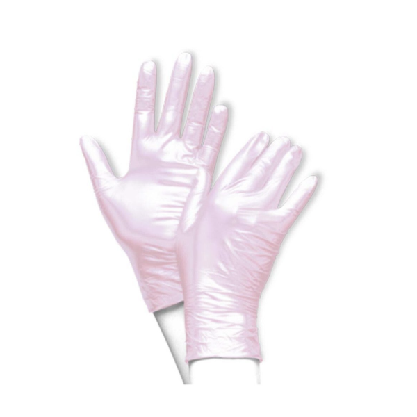 Guantes de nitrilo sin polvo color rosa metalizado